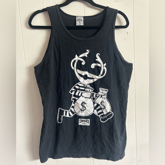 Crooks & Castles, size Small, black tank. White bank robber graphic - Picture 1 of 5